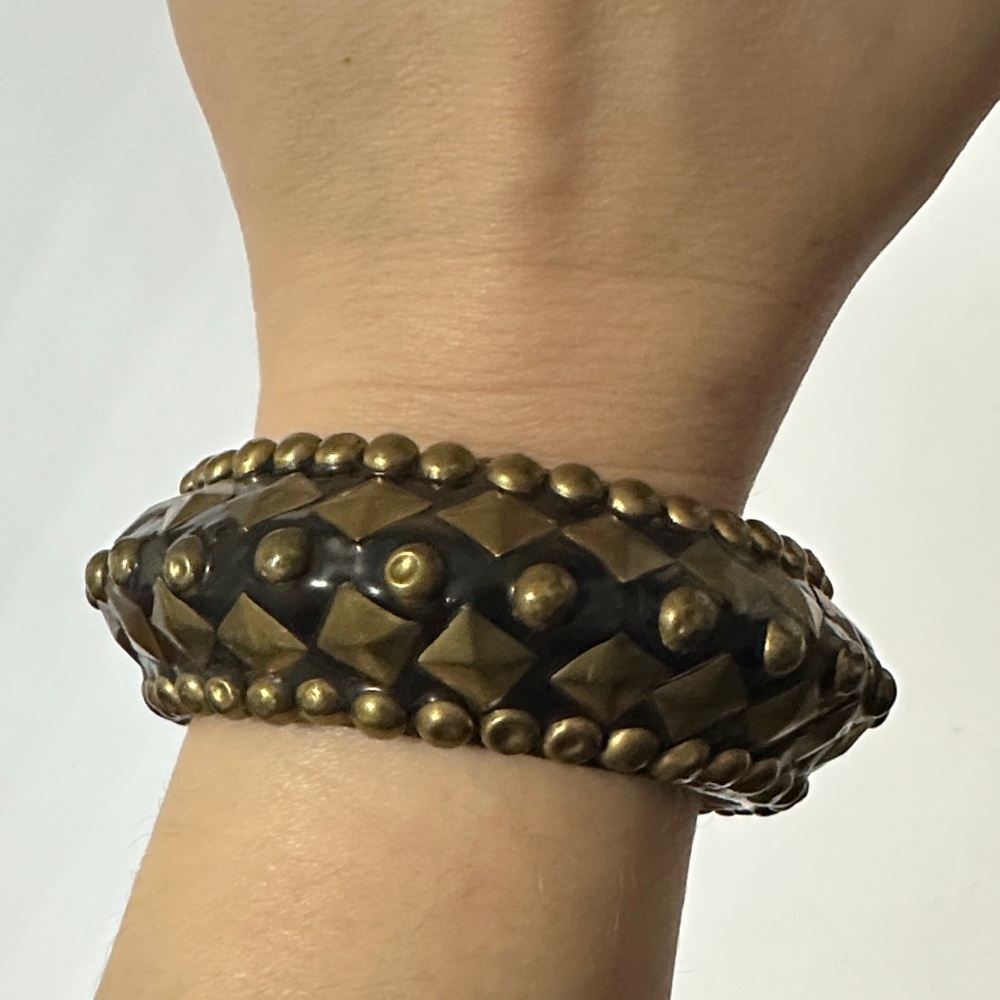 Artisan Studded Black and Gold wooden Bangle from Etsy - Picture 5 of 5